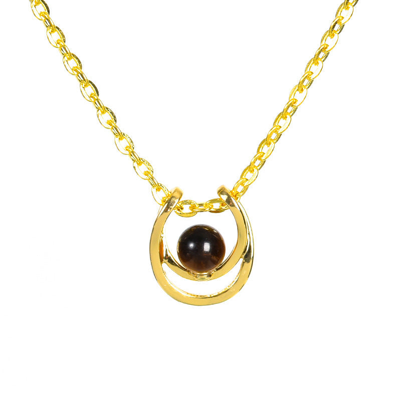 U-shaped round bead crystal necklace ins niche design high-end clavicle chain light luxury simple accessories pendant
