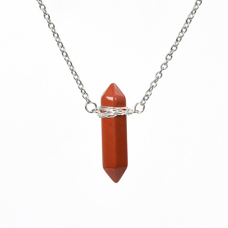 Vertical double pointed crystal column pendant natural stone mixed color crystal column jewelry with necklace