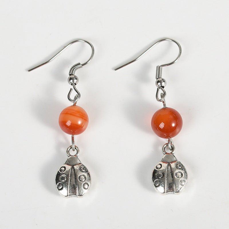 best-selling new amethyst rose quartz model ladybug earrings scarab personality women's light luxury fashion earrings