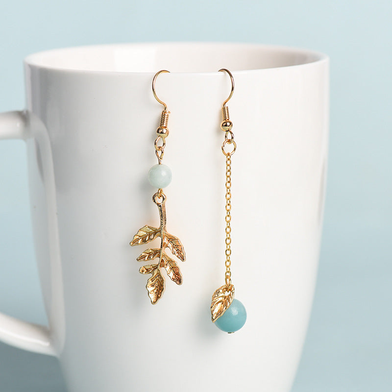 Natural crystal round beads, fallen leaves, colorful earrings, creative, simple and elegant handmade earrings