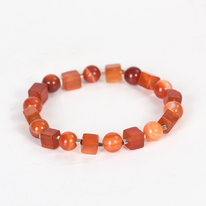Personalized colorful crystal stone faceted cube bracelet simple handmade elastic gold bead bracelet for women