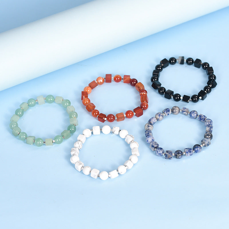 Personalized colorful crystal stone faceted cube bracelet simple handmade elastic gold bead bracelet for women