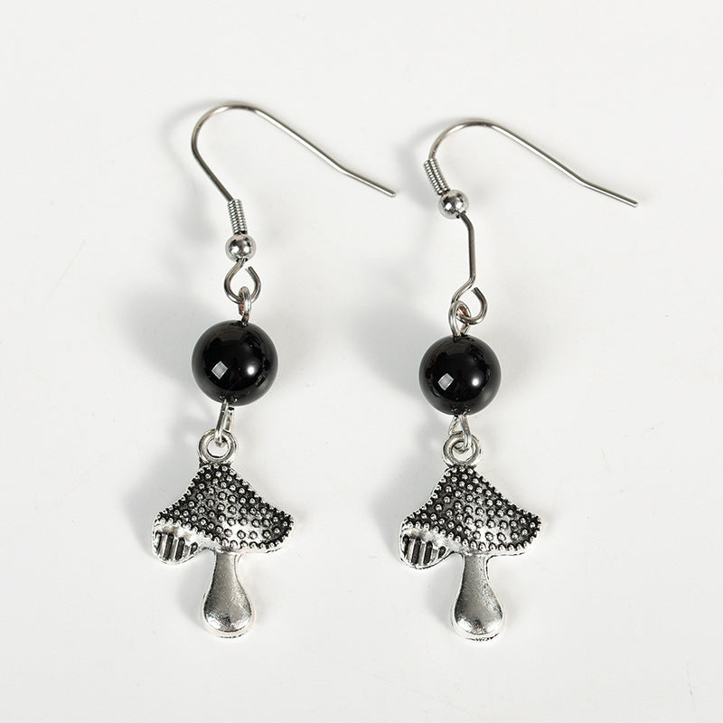 Earrings niche design mushroom earrings amethyst pink crystal beads personalized creative simple female pendant earrings