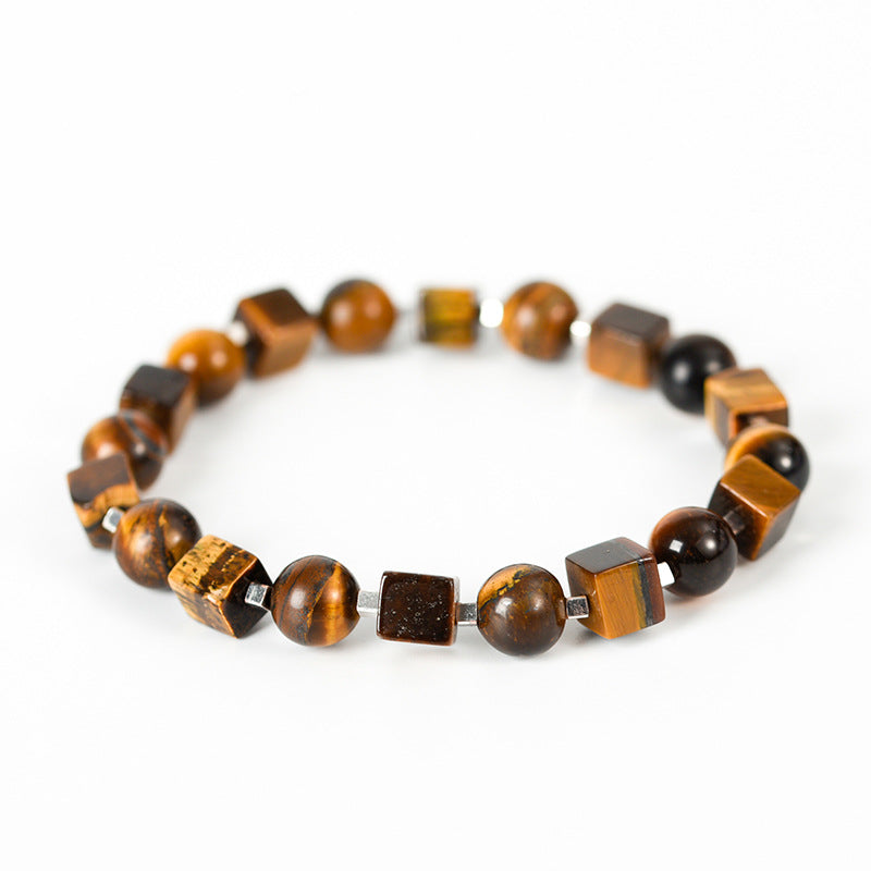 Personalized colorful crystal stone faceted cube bracelet simple handmade elastic gold bead bracelet for women