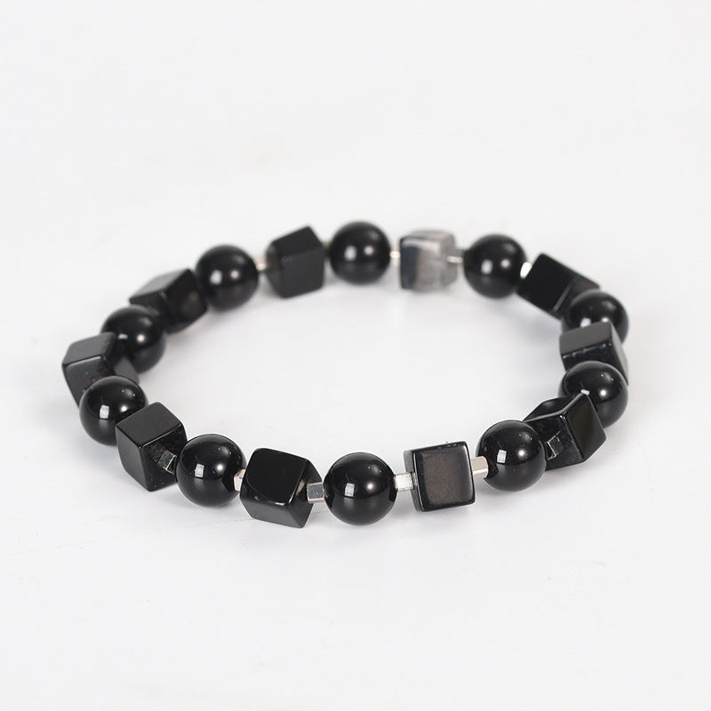 Personalized colorful crystal stone faceted cube bracelet simple handmade elastic gold bead bracelet for women