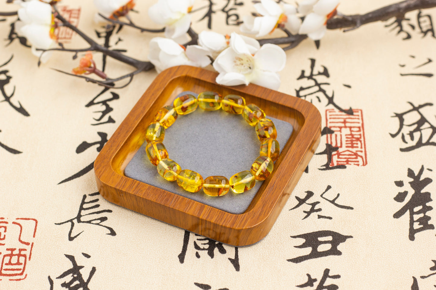 <You's jewelry>Exclusive customized flower amber and date bead bracelet