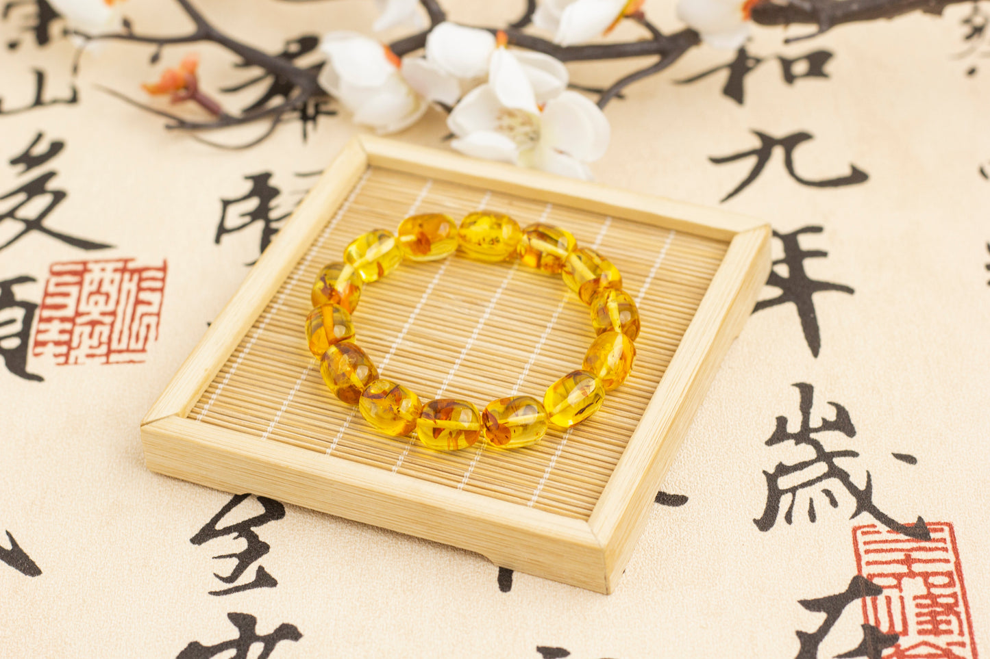 <You's jewelry>Exclusive customized flower amber and date bead bracelet