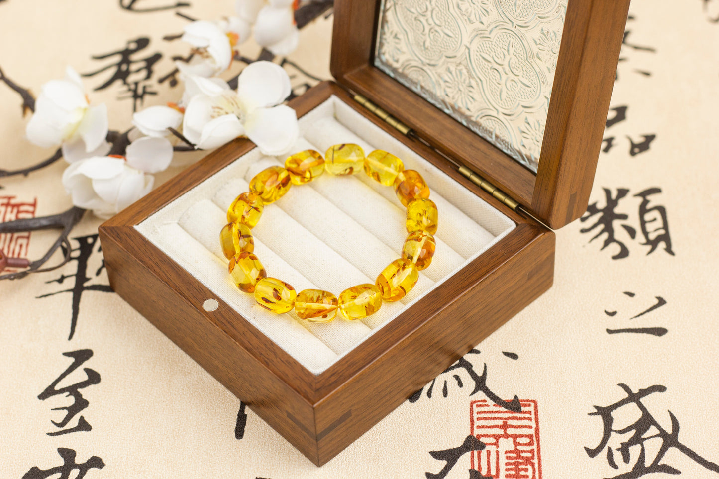 <You's jewelry>Exclusive customized flower amber and date bead bracelet