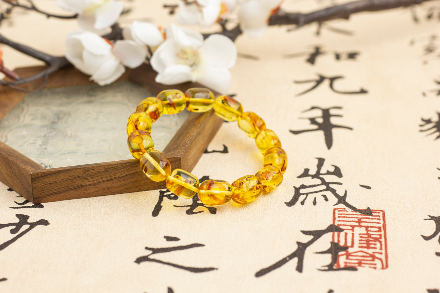 <You's jewelry>Exclusive customized flower amber and date bead bracelet