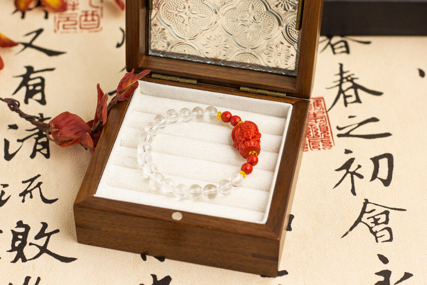 <You's jewelry>Exclusively customized white crystal cinnabar bracelet