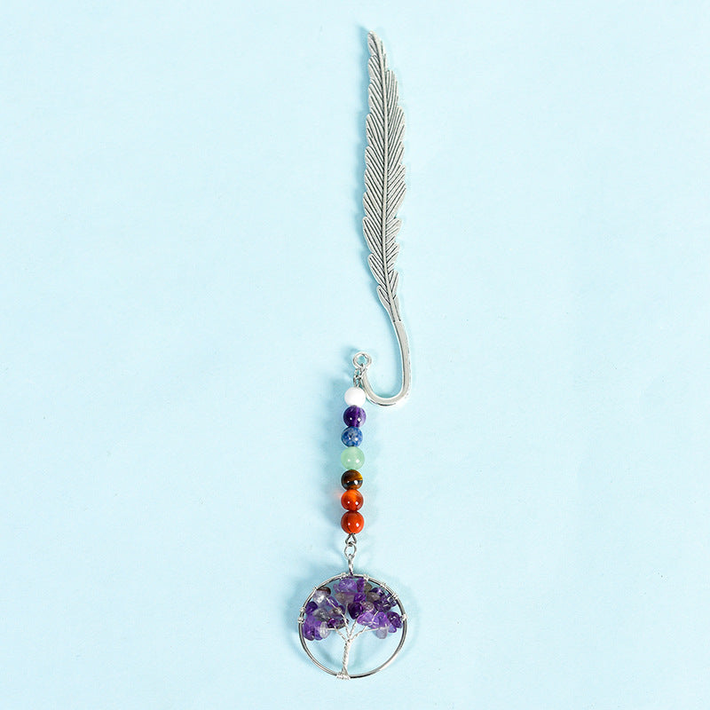 Natural crystal colorful tree of life pendant feather bookmark pendant creative classmate gift