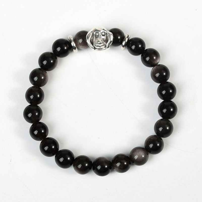 Natural silver obsidian meteorite planet bead bracelet obsidian space astronaut bracelet couple style finger wrap soft bracelet