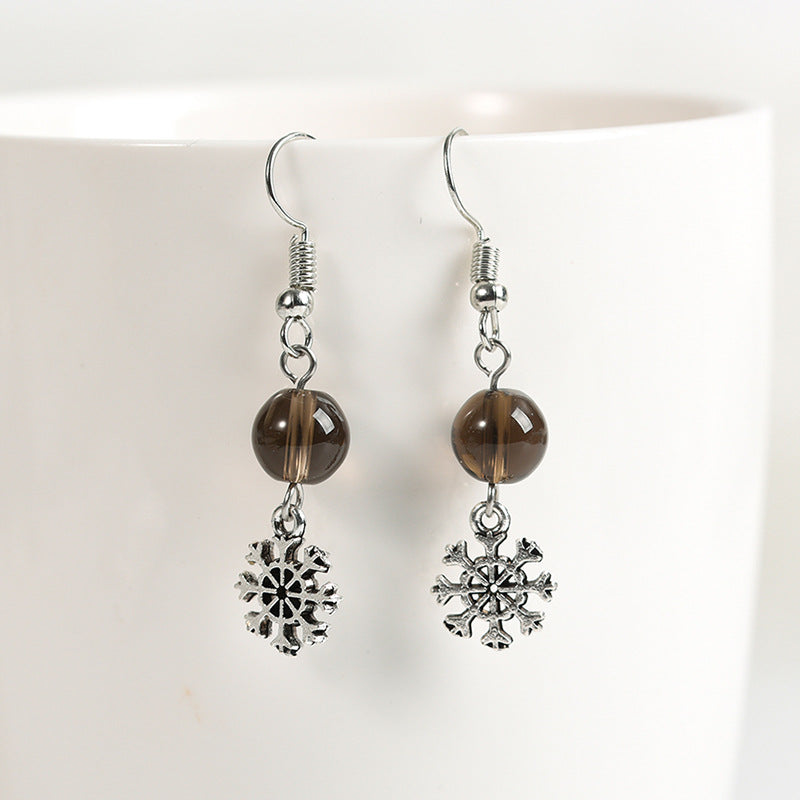 Natural crystal gravel spherical snowflake bead earrings, temperament, personality and sweet earrings