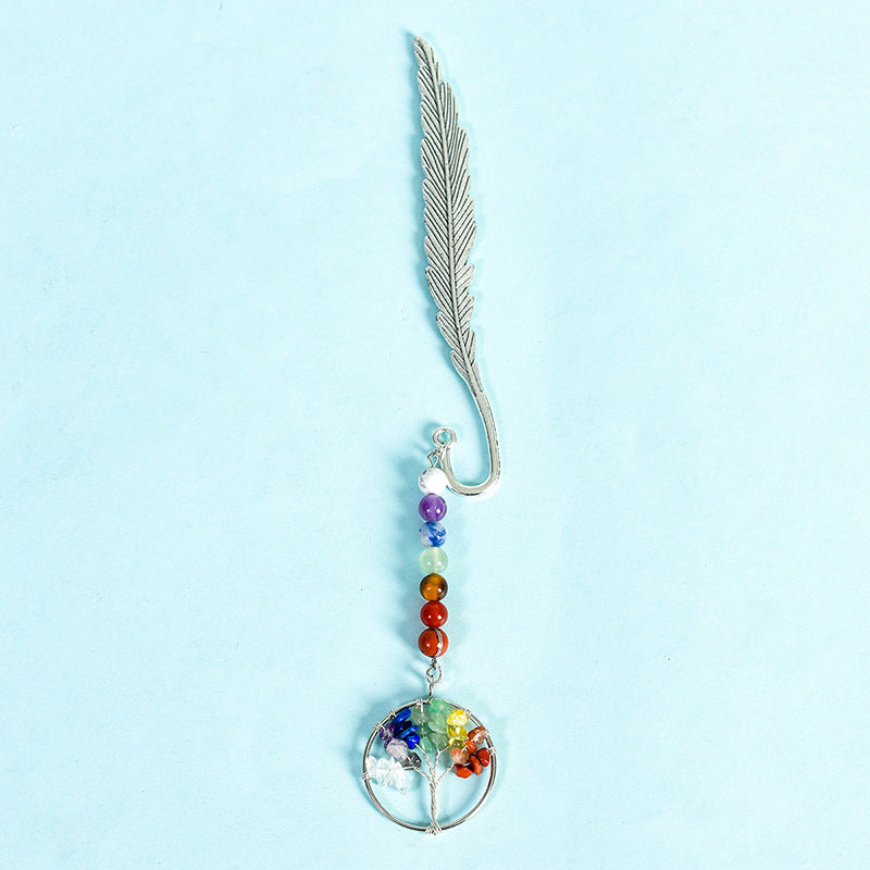 Natural crystal colorful tree of life pendant feather bookmark pendant creative classmate gift