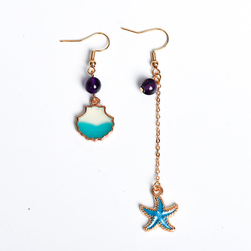 Natural crystal round beads blue starfish earrings creative simple and elegant handmade earrings