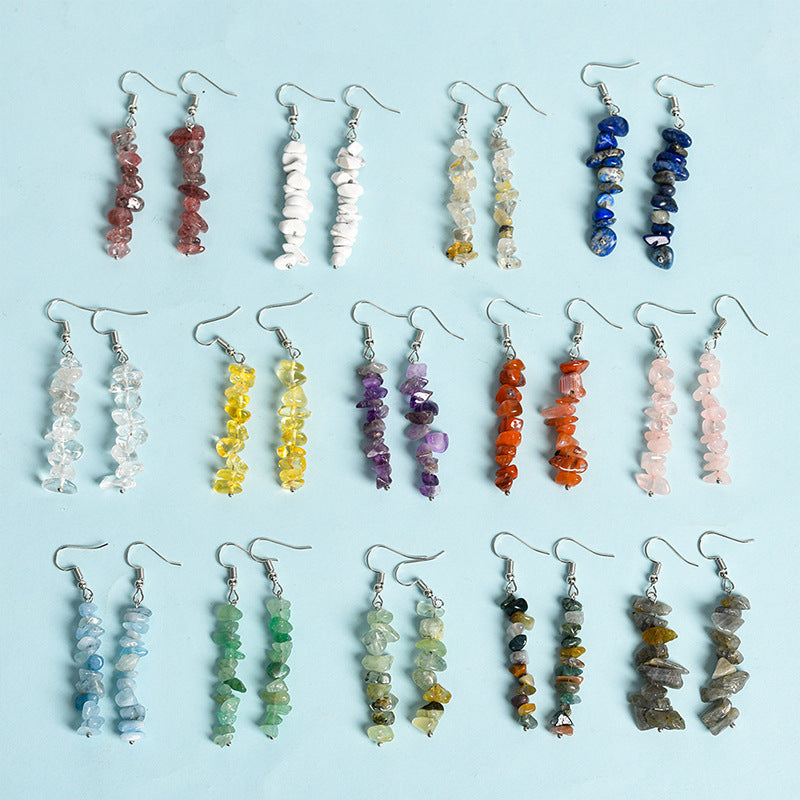 best-selling natural crystal mixed long gravel earrings creative simple women's handmade earrings