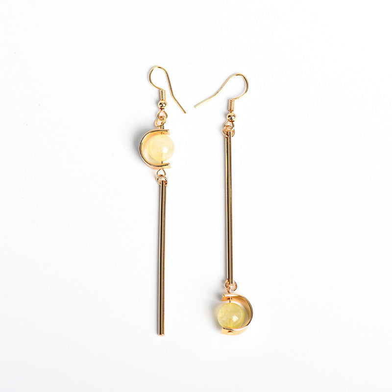 Natural crystal ball lollipop-shaped earrings, creative, simple and elegant handmade earrings