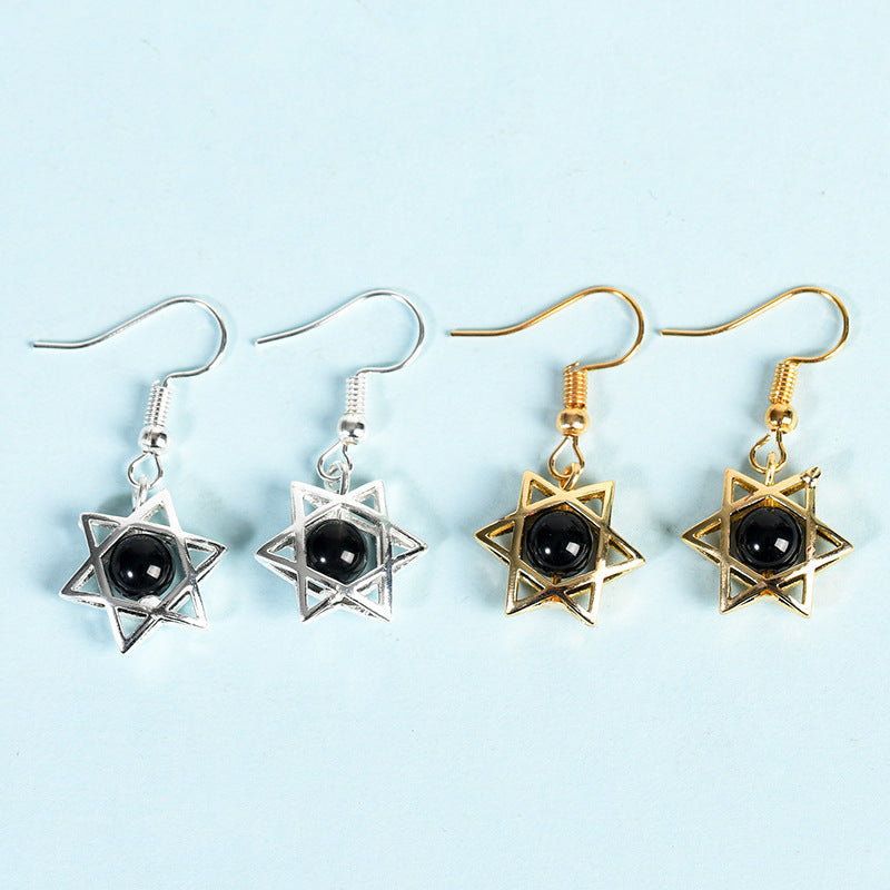 Natural crystal raw stone earrings, cute six-pointed star earrings, temperament, personality and sweet earrings