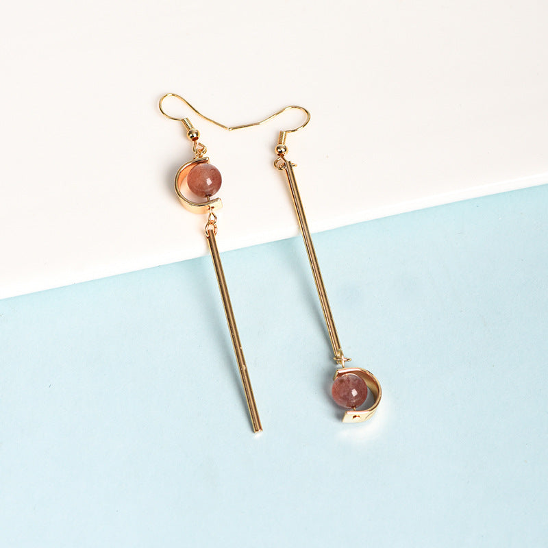 Natural crystal ball lollipop-shaped earrings, creative, simple and elegant handmade earrings