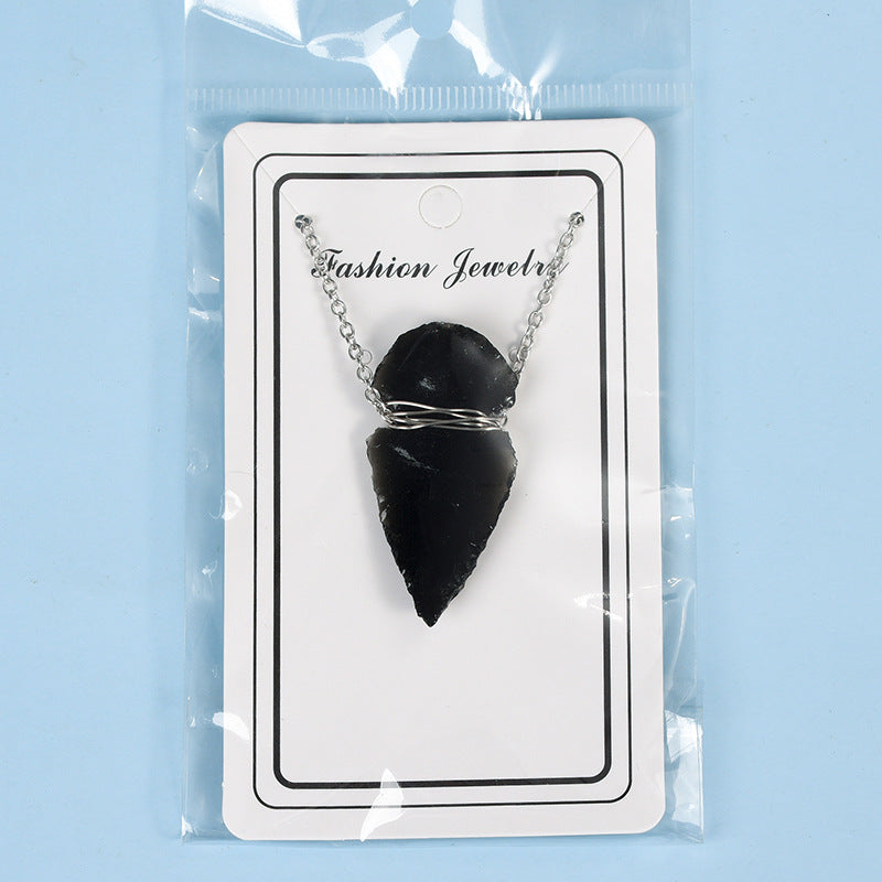 Natural obsidian arrowhead raw stone handmade diy pendant necklace material jewelry accessories