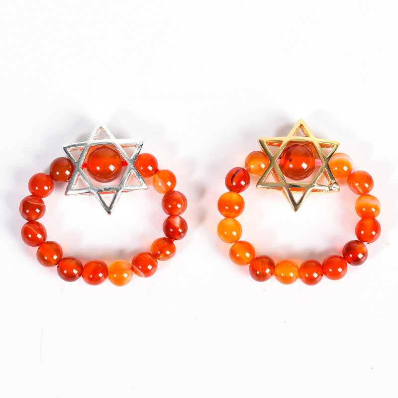 Natural crystal raw stone round beads six-pointed star jade ring hand-wound hot-selling jewelry