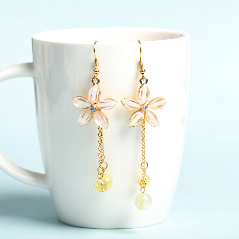 Natural crystal ball bead flower earrings creative simple and elegant handmade earrings