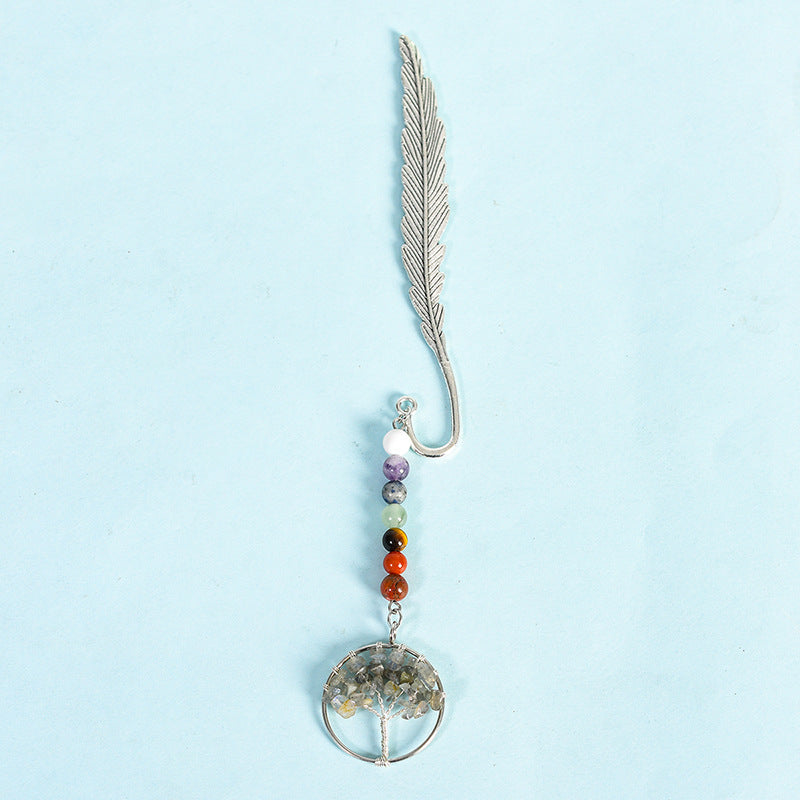 Natural crystal colorful tree of life pendant feather bookmark pendant creative classmate gift