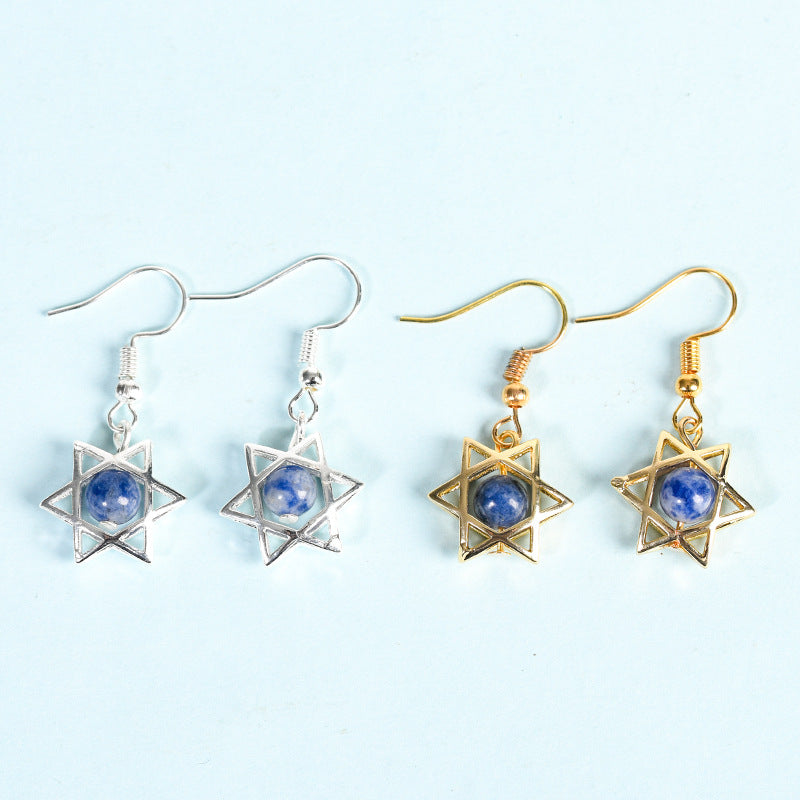 Natural crystal raw stone earrings, cute six-pointed star earrings, temperament, personality and sweet earrings