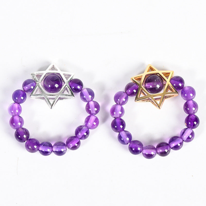 Natural crystal raw stone round beads six-pointed star jade ring hand-wound hot-selling jewelry