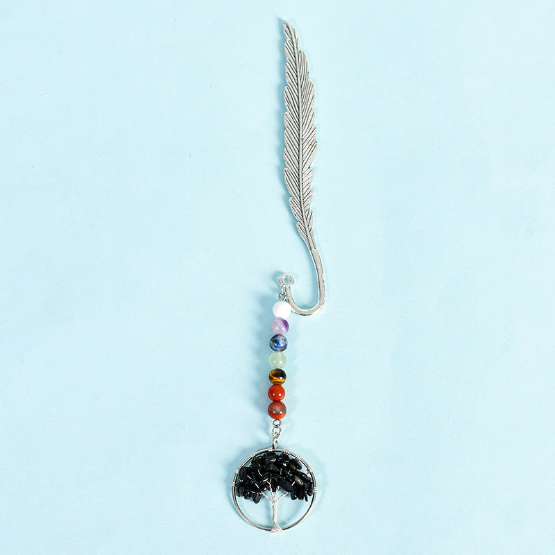 Natural crystal colorful tree of life pendant feather bookmark pendant creative classmate gift