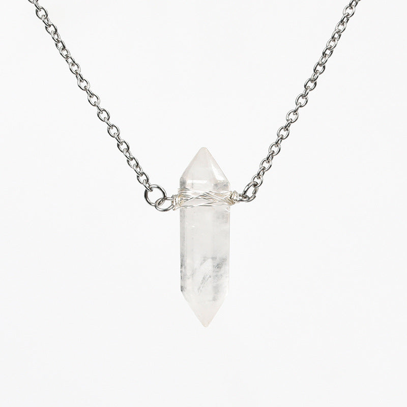 Vertical double pointed crystal column pendant natural stone mixed color crystal column jewelry with necklace