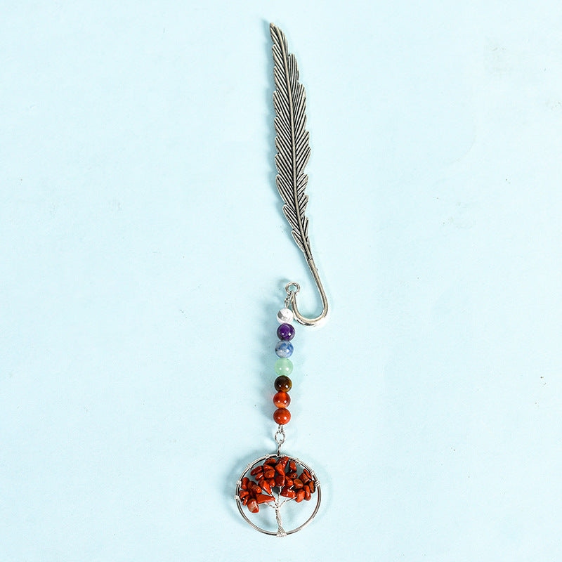 Natural crystal colorful tree of life pendant feather bookmark pendant creative classmate gift