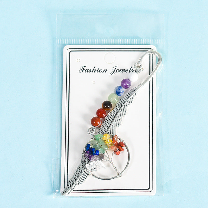 Natural crystal colorful tree of life pendant feather bookmark pendant creative classmate gift