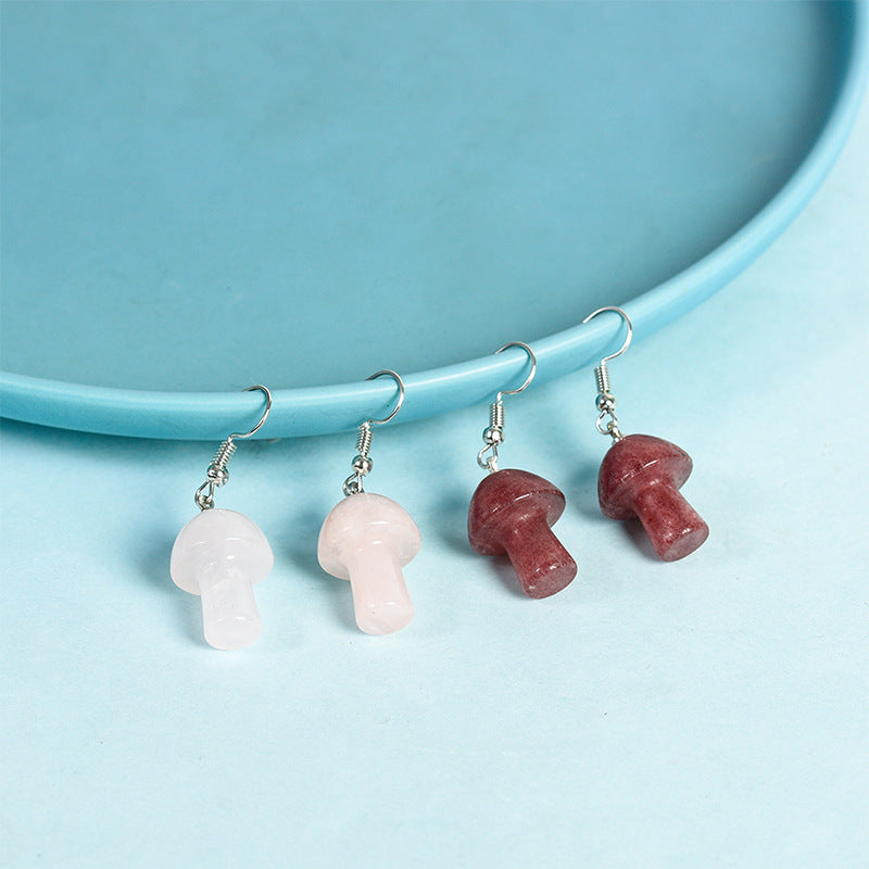 Best Selling Natural Crystal Mixed Crystal Mushroom Earrings Creative Simple Women's Handmade Earrings