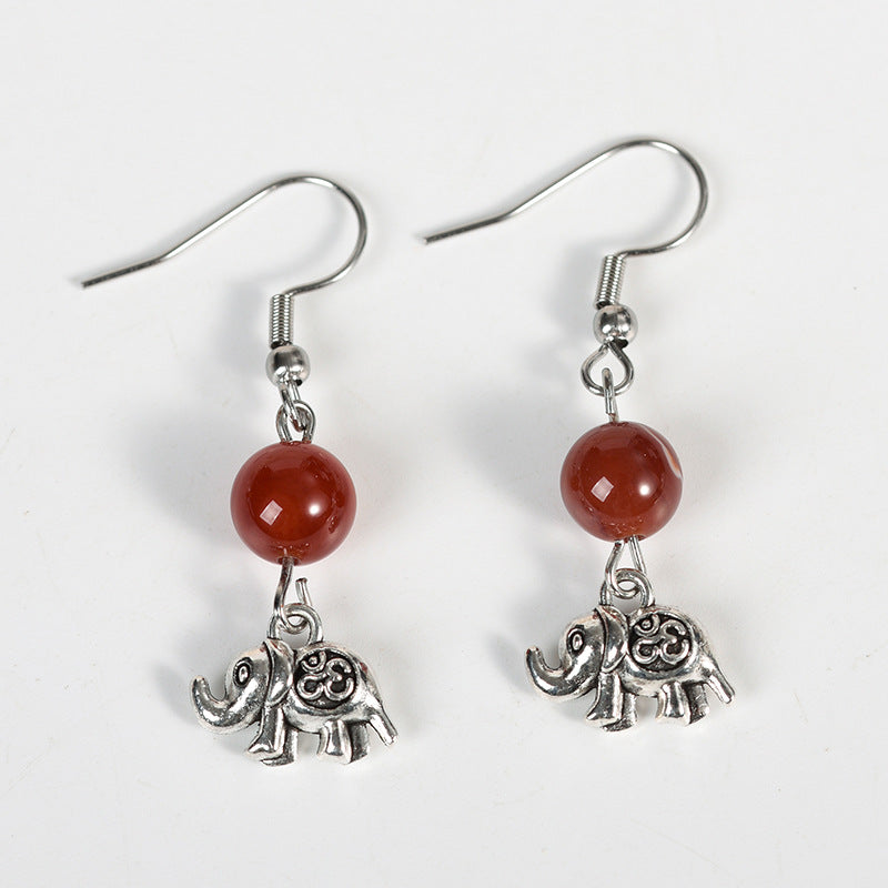 best-selling new earrings Rose Quartz Amethyst Elephant Earrings Personalized Fashionable Temperament Women's Earrings