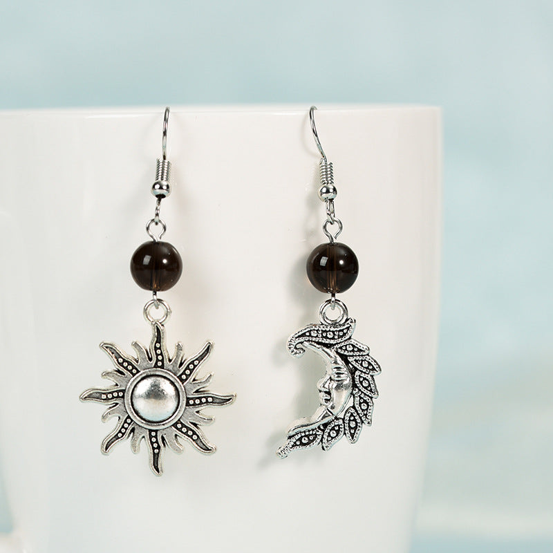 Creative asymmetric left and right star and moon earrings best-selling accessories silver obsidian jewelry
