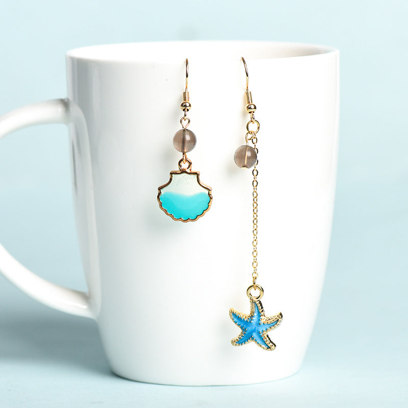 Natural crystal round beads blue starfish earrings creative simple and elegant handmade earrings