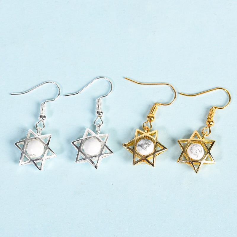 Natural crystal raw stone earrings, cute six-pointed star earrings, temperament, personality and sweet earrings