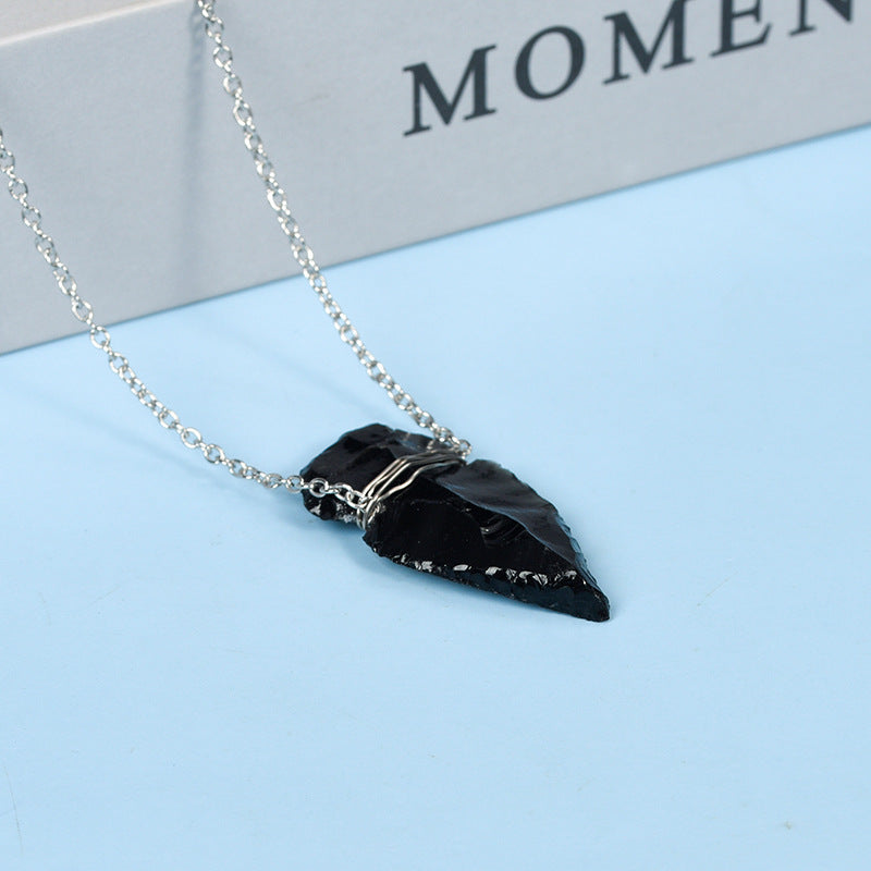 Natural obsidian arrowhead raw stone handmade diy pendant necklace material jewelry accessories