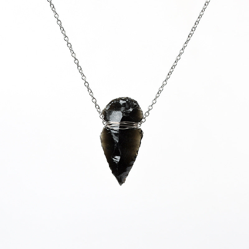 Natural obsidian arrowhead raw stone handmade diy pendant necklace material jewelry accessories