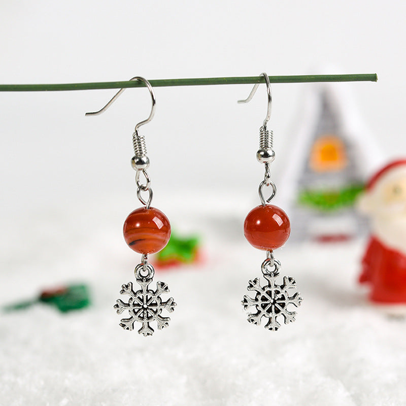 Natural crystal gravel spherical snowflake bead earrings, temperament, personality and sweet earrings