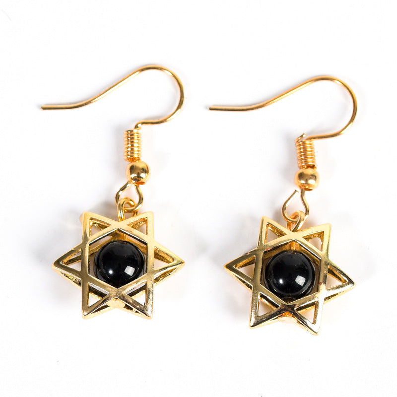 Natural crystal raw stone earrings, cute six-pointed star earrings, temperament, personality and sweet earrings