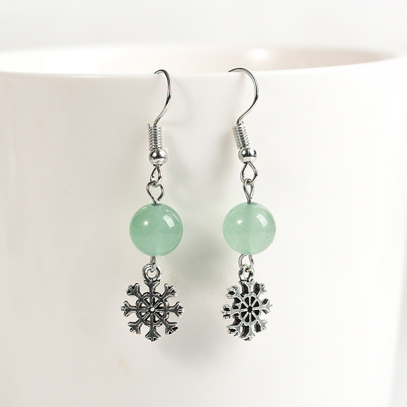 Natural crystal gravel spherical snowflake bead earrings, temperament, personality and sweet earrings