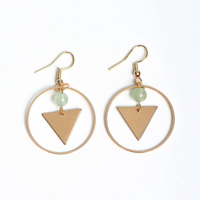 Natural crystal round bead triangular earrings creative simple and elegant handmade earrings