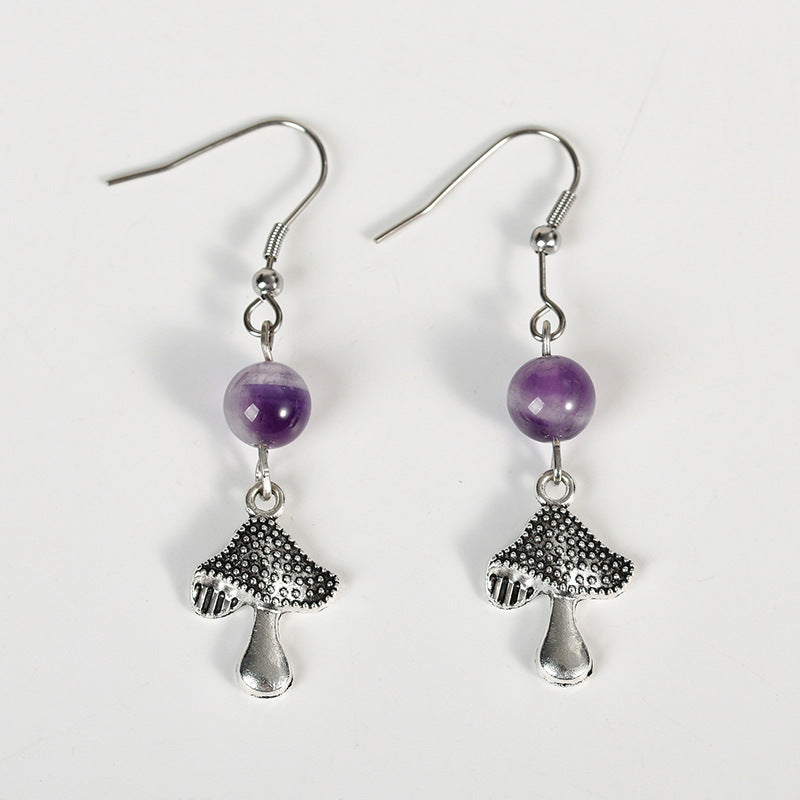 Earrings niche design mushroom earrings amethyst pink crystal beads personalized creative simple female pendant earrings