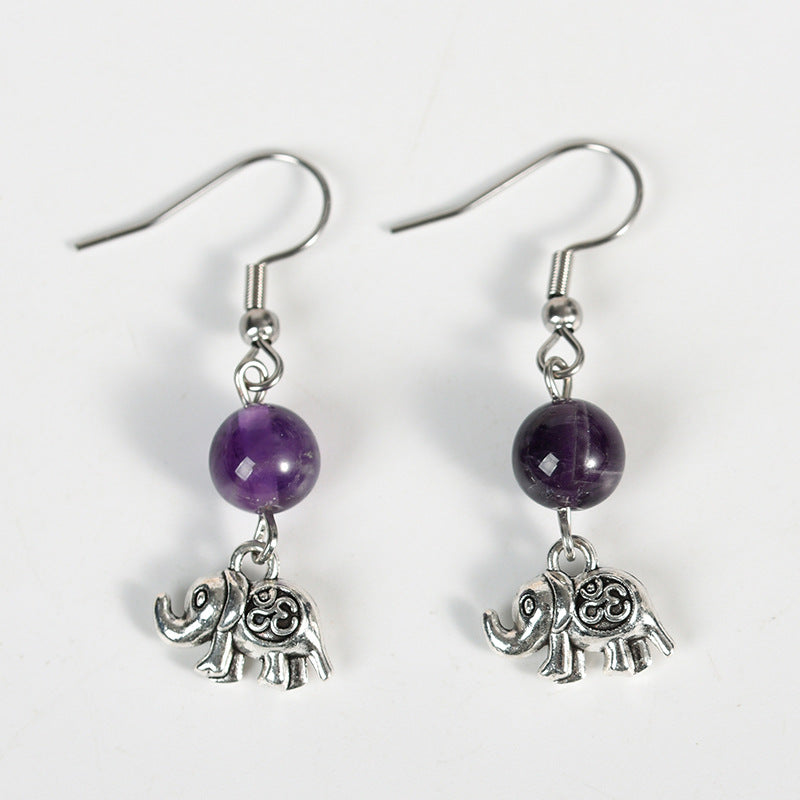 best-selling new earrings Rose Quartz Amethyst Elephant Earrings Personalized Fashionable Temperament Women's Earrings