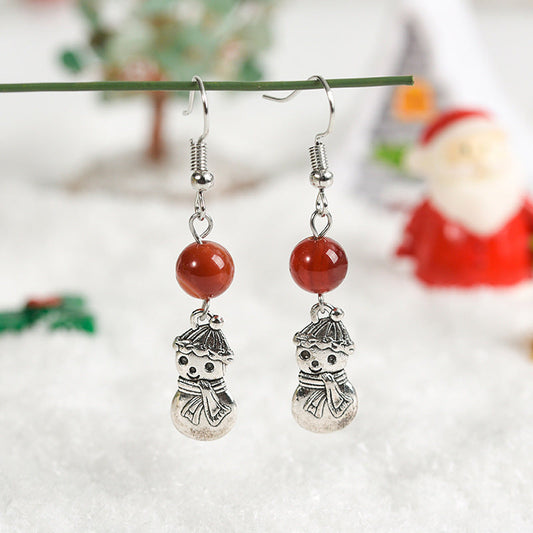 Natural crystal gravel spherical snowman bead earrings, temperament, personality and sweet earrings