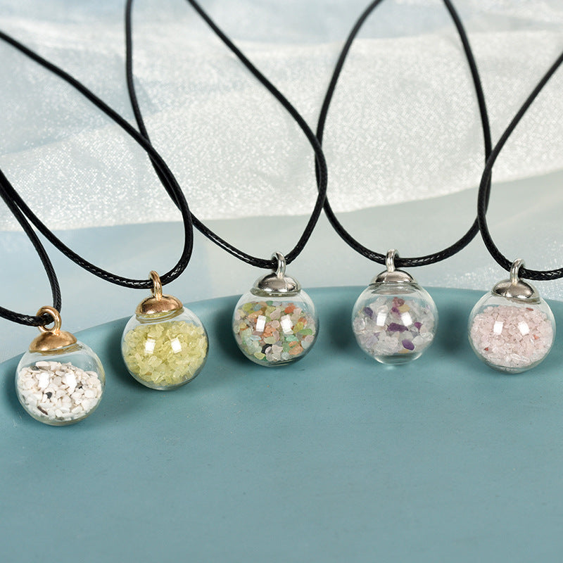 Hot selling new multi-color optional white crystal rose quartz simple personalized necklace round pendant