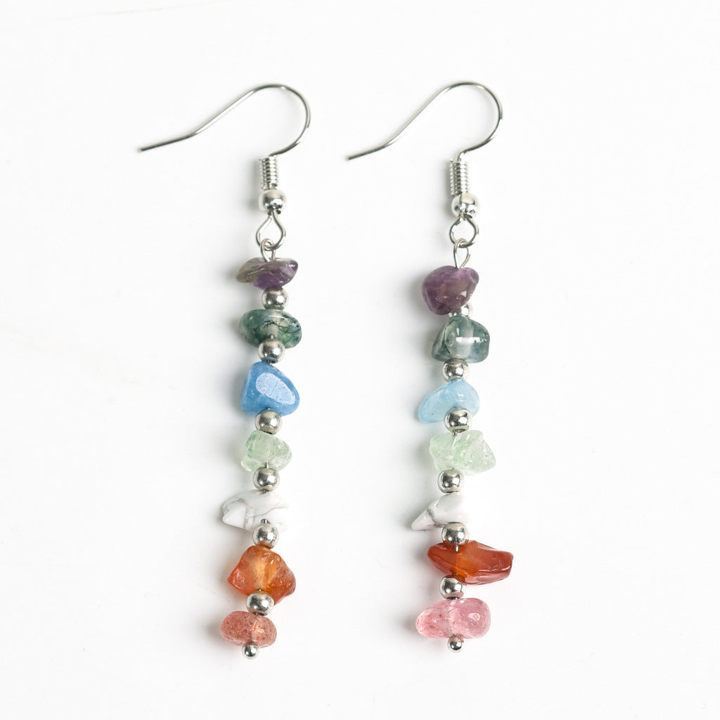 best-selling natural crystal mixed colorful gravel earrings creative simple women's handmade earrings