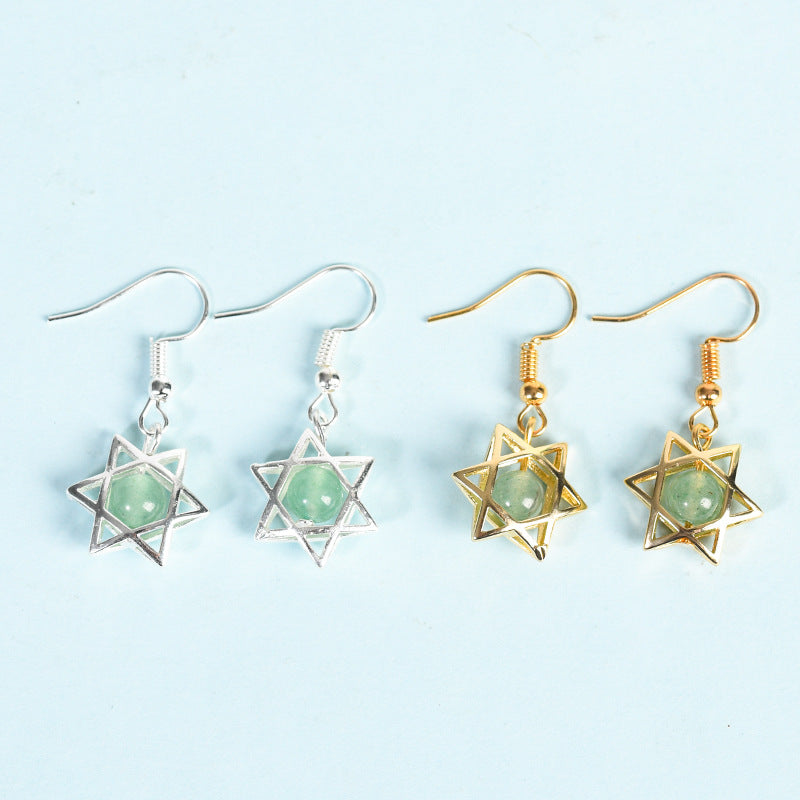 Natural crystal raw stone earrings, cute six-pointed star earrings, temperament, personality and sweet earrings